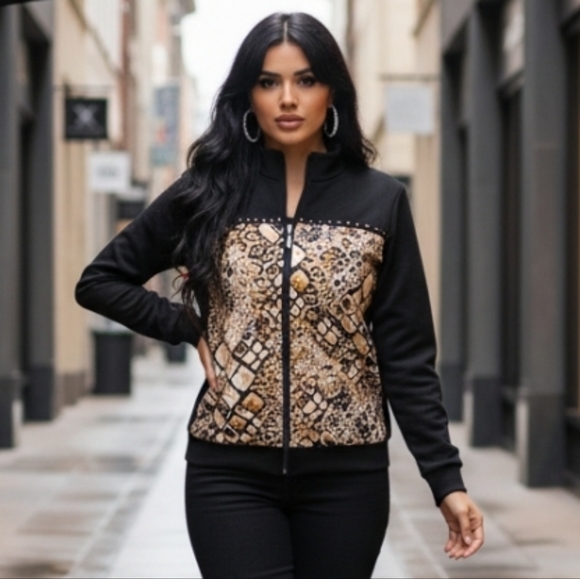 Alfred Dunner Jackets & Blazers - Alfred Dunner Black and Tan Blazer with Bold Design Size 12